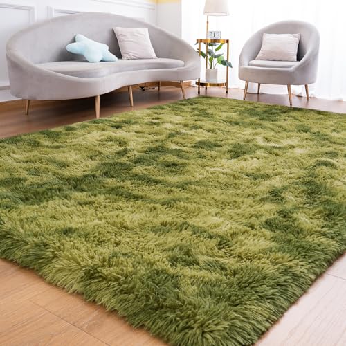 Fluffy Rug for Bedroom Living Room (5' x 7' / Green)