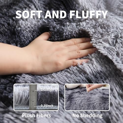 Dark Grey Fluffy Shag Rug 2x3 (Tie-dye Dark Grey (2 Pcs) / 2' x 3' (Rectangular))