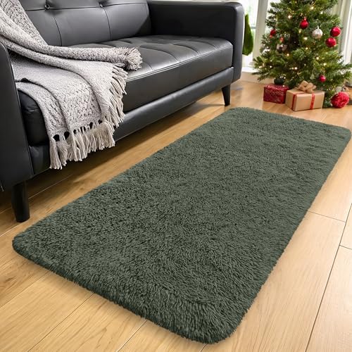 2x4 Machine Washable Runner Rugs for Hallway (2x4 Ft / Olive Green)