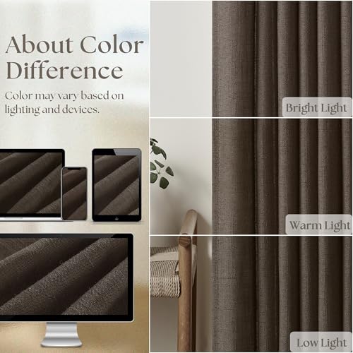 Dark Chocolate 80 Inch Pinch Pleated Semi Sheer Linen Curtains 2 Panels (Dark Chocolate / 40"W x 80"L (Pack of 2))