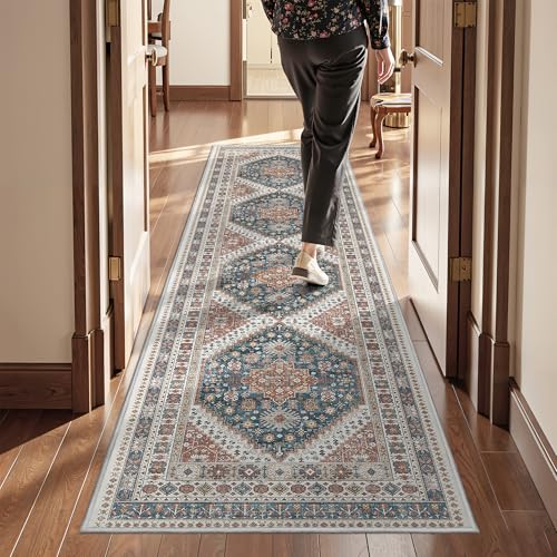 Runner Rug 2x8 Runners for Hallways Washable Rugs (Blue / 2' x 8' (Runner))