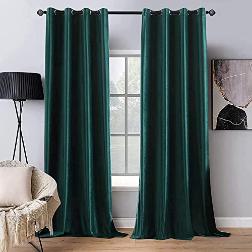 Velvet Curtains Christmas Dark Green 52 x 84 Inch Length Set of 2 (Dark Green / 52"W x 84"L (Pack of 2))