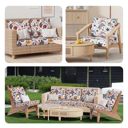 8Pcs Outdoor Cushion Covers (Art Paisley / Square-large + Square)