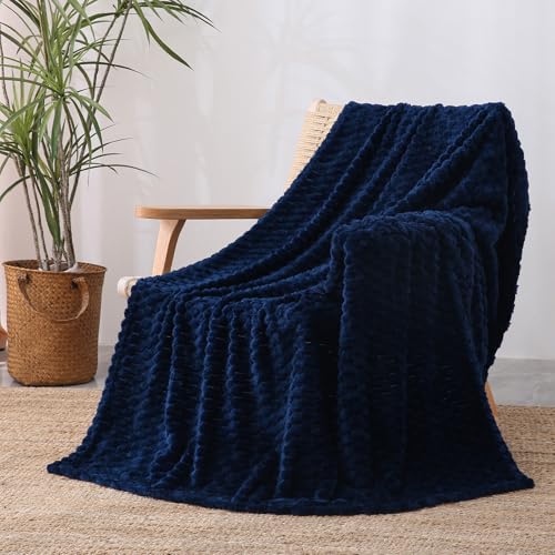Blue Throw Blanket 50"×60" Gifts for Mom Fuzzy 3D Jacquard Decorative (Blue / 50"×60”)
