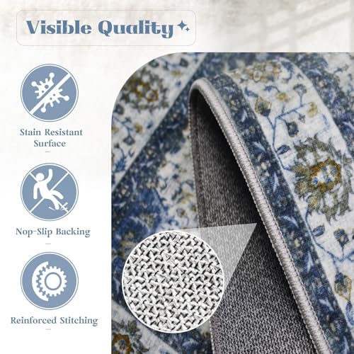 Area Rug 8x10 Washable Rug (Vintage Blue / 8' x 10' (Rectangular))