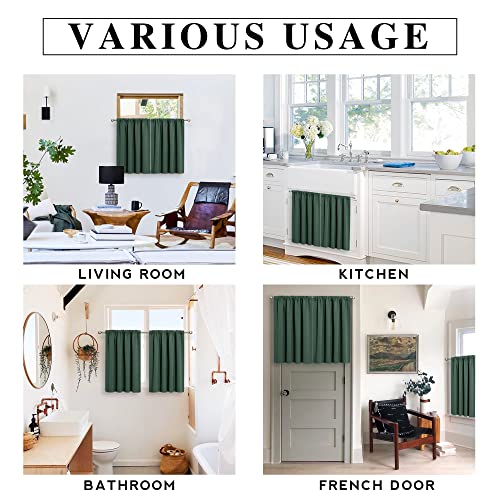 Cafe Blackout Curtains 24 inch Length for RV Camper Kitchen Window (Dark Green / 42"W x 24"L (Pack of 2))