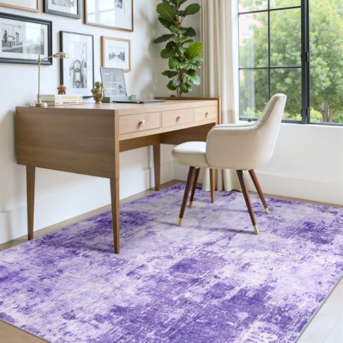 Washable 4'x6' Abstract Area Rug for Living Room Purple (Purple/Gray/Pink/White / 4' x 6' (Rectangular))
