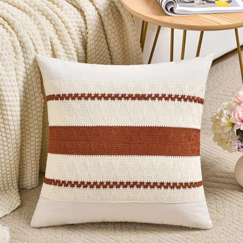 Set of 1 Rust Boho Decorative Throw Pillow Covers 18x18 Inch for Couch Bed Sofa (18" x 18" (Pack of 1) / Rust)