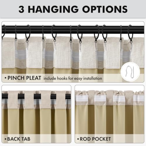 100% Blackout Linen Curtains for Bedroom 42 x 84 Inch Taupe 2 Panels (Taupe / 42"W x 84"L (Pack of 2))