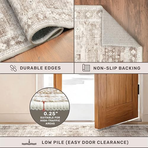 Washable Neutral Farmhouse Living Room Rug (6' x 9' (Rectangular) / Latte / Beige)