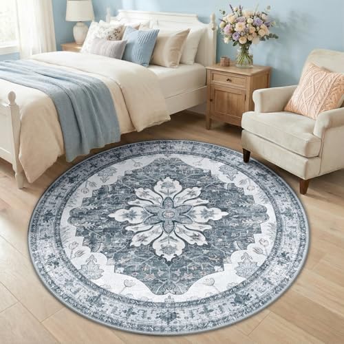 Washable Area Rug (Grey/White/Beige / 5' (Round))