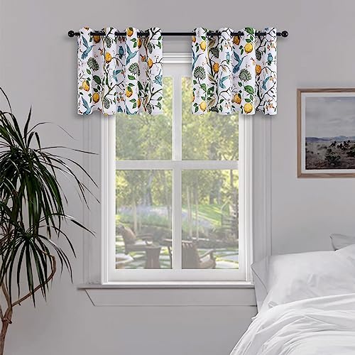 White Kitchen Room Darkening Valances 24 Inch Length Vintage Botanical Floral Hummingbird Thermal Insulated Grommet Small Window Curtains for Track Laundry Kitchen (White / 52"W x 24"L (Pack of 2))