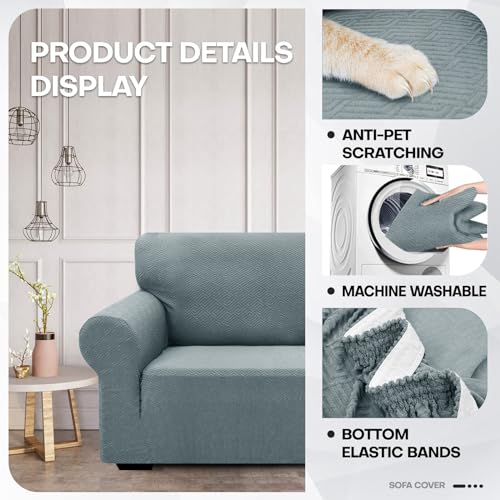 1 Piece Jacquard Couch Covers for 2 Cushion Couch High Stretch Loveseat Slipcover for Pets Dogs Anti Slip Love Seat Sofa Slipcover Furniture Protector (Medium (55"-69") / New Pattern Light Grey)