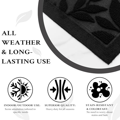 Black Leaves Outdoor Indoor Entrance Doormats (Leaves-black / 1'11" x 2'11" (Rectangular))
