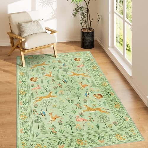 3x5 Rug Washable Animal Area Rug for Bedroom Non Slip (Light Green(animal) / 3' x 5' (Rectangular))
