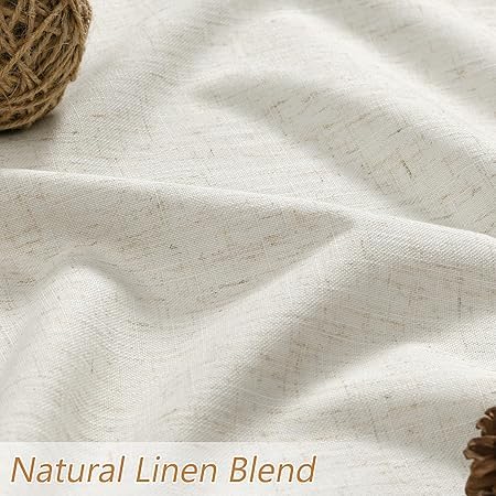 100% Blackout Linen Curtains for Bedroom 60 Inches Long Natural Cream Black Out Curtain Back Tab Thermal Insulated Room Darkening Window Drapes for Living Room 2 Panels Beige Ivory 52x60 (Cream / 52"W x 60"L (Pack of 2))