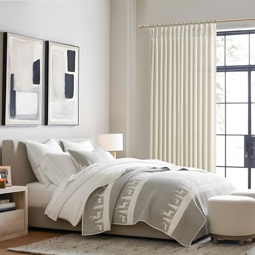 Extra Long 112 Inch Cream Pinch Pleat High Ceiling Curtains for Classroom 2 Panels Set (Cream / 40"W x 112"L( Pack of 2))