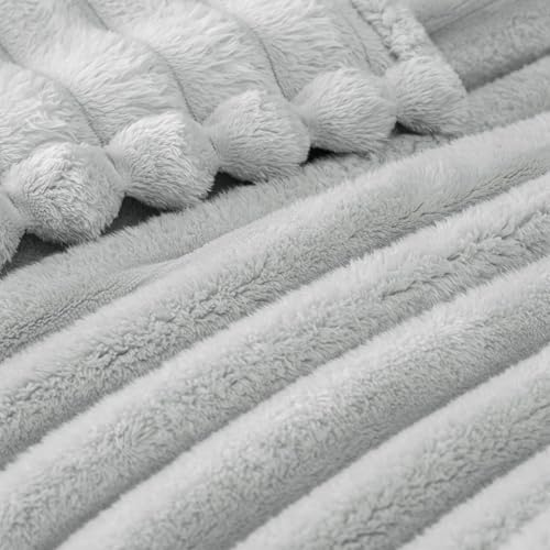 Striped California King Size Fleece Blanket for Bed (Light Grey / Cal King ( 120x120 IN ))