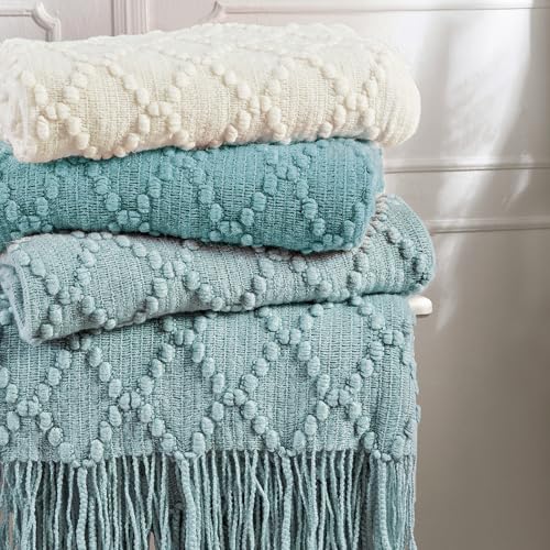Blue Throw Blanket 50 x70 Inch Jacquard Throw Knitted Blanket (Jacquard-blue / 50"x70")