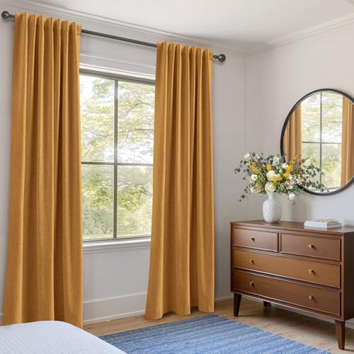 Faux Linen Total Blackout Curtains for Bedroom 108 Inch Long Mustard Yellow (Lumina | Mustard Yellow / 50"W x 108"L (Pack of 2))