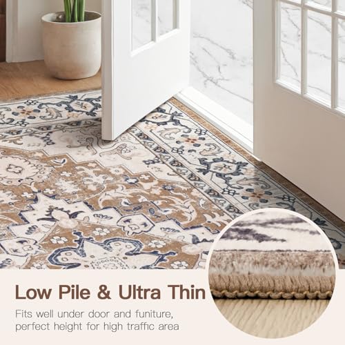 8ft Round Area Rugs for Living Room (Floral Brown / 8' (Round))