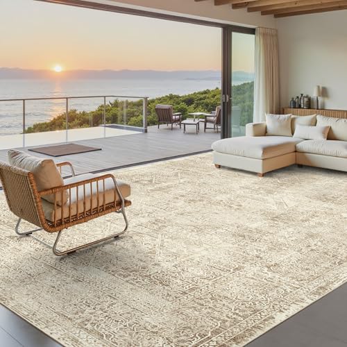 Washable Area Rug 8x10 Large Soft Living Room Rugs Light Brown (Light Brown / 8' x 10' (Rectangular))