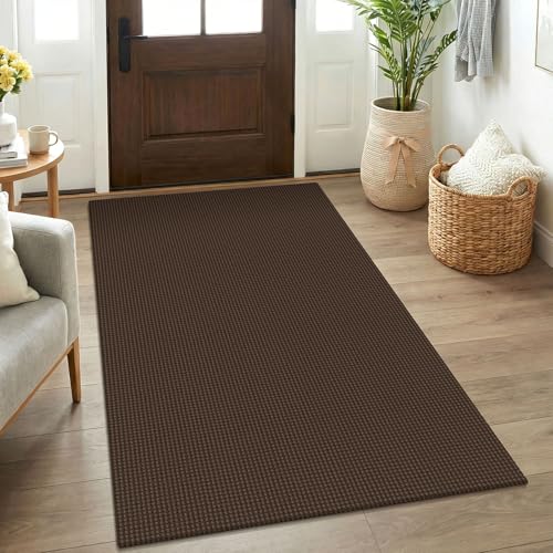 Rugs for Entryway 3x5 ft Washable Area Rug Non Slip Rubber Backed Entry Rug Woven Indoor Door Mat Cotton Kitchen Rugs Floor Carpet for Entryway (Brown/Dark Brown / 3' x 5' (Rectangular))
