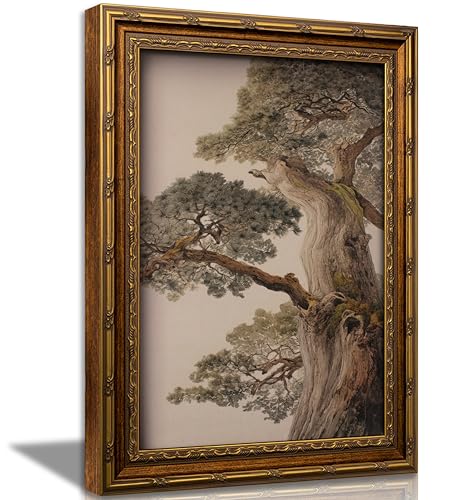 Vintage Gold Framed Pine Tree Wall Art Ancient Trees Artwork (Ancient Pine / 24"L x 16"W)