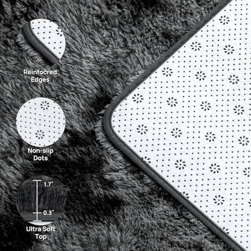 Large Shag Area Rugs 5 x 8 (Tie-dyed Dark Grey / 5' x 8' (Rectangular))