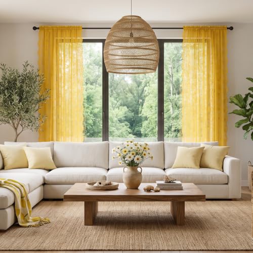Vintage Lace Curtains 108 Inches Long (Mustard Yellow / 52"W x 108"L (Pack of 2))