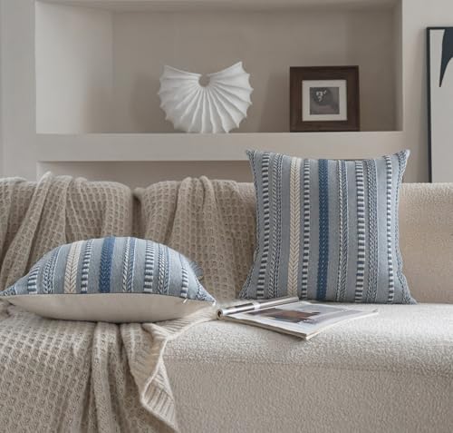 Boho Throw Pillow Covers 18x18 Inch Set of 2 (Blue / 18" x 18" (Pack of 2))