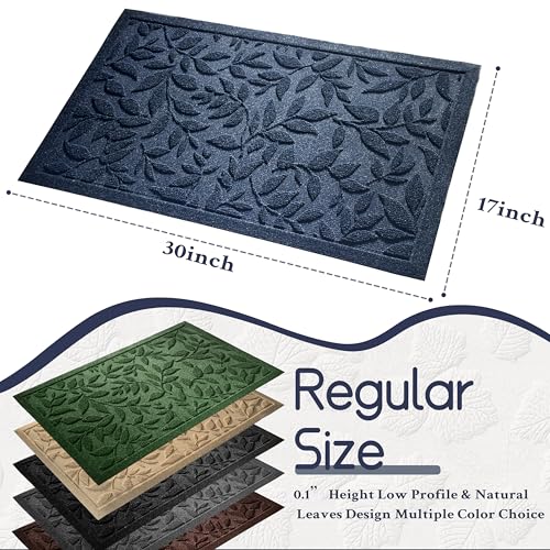 Blue Leaves Outdoor Indoor Entrance Doormats (Leaves-blue / 1'5" x 2'6" (Rectangular))