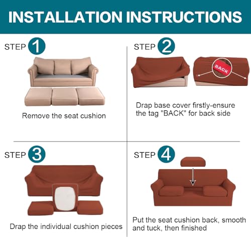 4 Piece Sofa Covers for 3 Cushion Couch Sofa Slipcover Soft Couch Cover for Dogs (XL Sofa (3 Cushion) / Rust)