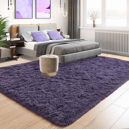 5x8 Area Rugs for Living Room Fluffy Gray Purple Rug for Bedroom (Gray Purple / 5' X 8' (Rectangular))