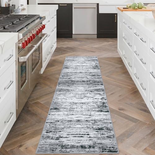 Abstract Washable 2x6 Runner Rug Non Slip Runners for Hallway (Black Gray White / 2' x 6' (Runner))