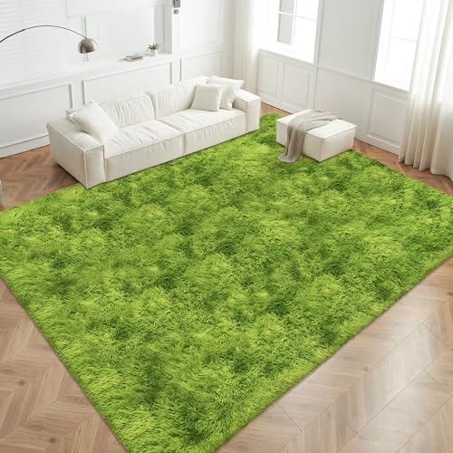 Green Tie Dyed Rug for Living Room 8x10 Fluffy Area Rug Mat Bedside Throw Rug for Bedroom Kids Room Boys Teens Nursery Baby Dorm Office Home Decor Aesthetic Carpets (Tie-dyed Green / 8' x 10' (Rectangular))