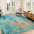 Washable 4'x6' Abstract Area Rug for Living Room Teal Multi (Teal Blue/Green/Orange / 4' x 6' (Rectangular))