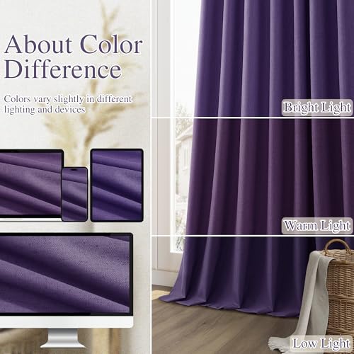 New Purple 100% Blackout Linen Curtains 96 Inch Length 2 Panels Set for Living Room Bedroom Back Tab (New Purple / 52"W x 96"L (Pack of 2))