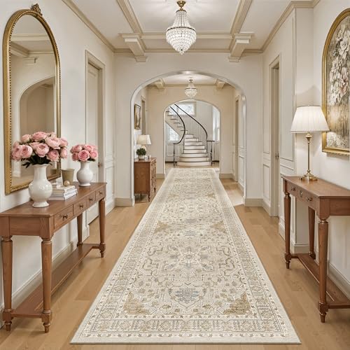 Hallway Runner Rug 3x14 Washable Kitchen Runners Long (Beige/Blue / 3' x 14' (Runner))