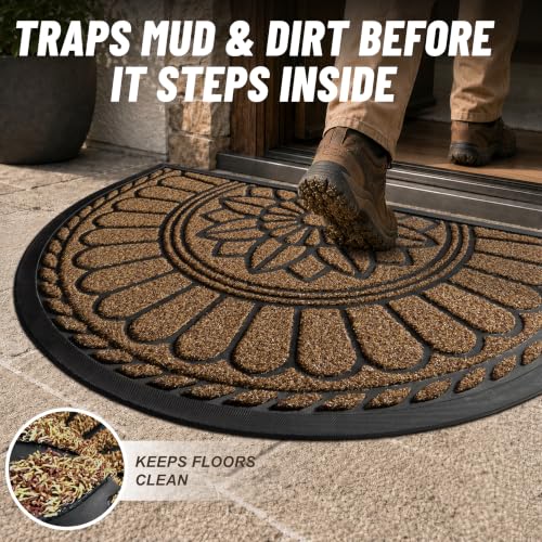 Half Round Door Mat (Brown / 2'8" x 3'11" (Semicircular))