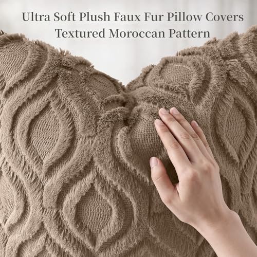 Faux Fur Soft Light Brown Throw Pillow Covers 26x26 Set of 2 (26" x 26" (Pack of 2) / Light Brown)