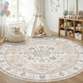 Washable 8ft Round Area Rug (8' (Round) / Beige)