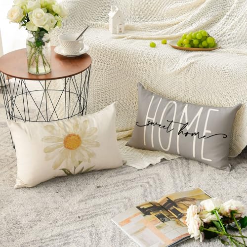 Home Sweet Home Spring Summer Flowers Throw Pillow Covers (Grey / 20" x 12" (Pack of 4))