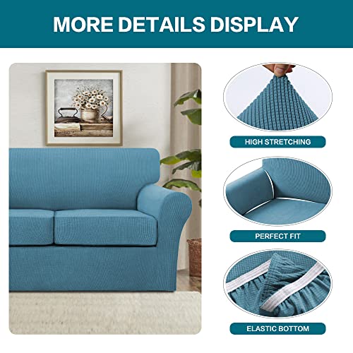 3 Piece Sofa Covers for 2 Cushion Couch Sofa Slipcover Soft Couch Cover for Dogs (Sofa (2 Cushion) / Storm Blue)
