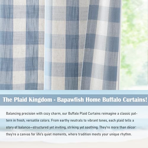 Short Beige Dusty Blue Buffalo Plaid Curtains 54 Inches Long (Dusty Blue/Beige / 40"W x 54"L (Pack of 2))