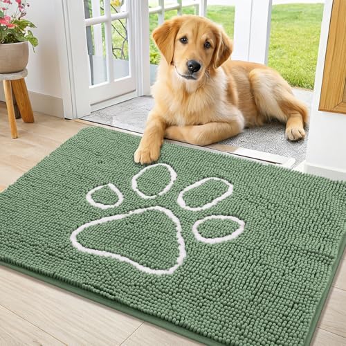 Dog Door Mat for Muddy Paws (36"X24" / Olive Green and White)
