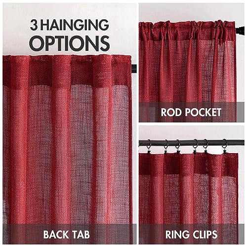 Burgundy Red Linen Curtains 52x72 Inch Long for Bedroom Living Room (Burgundy Red / 52"W x 72"L (Pack of 2))