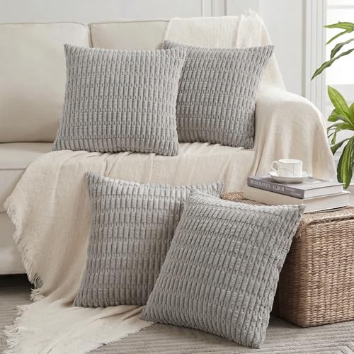 4 Packs Decorative Throw Pillow Covers for Living Room Couch Bed (24" x 24" (Pack of 4) / Gray)
