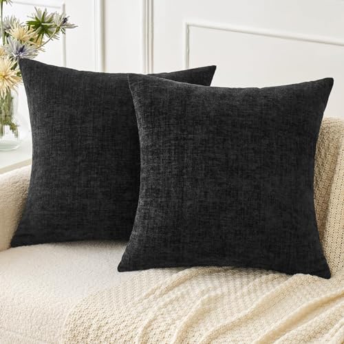 Soft Chenille Throw Pillow Covers Black 16x16 Inch Pack of 2 (16" x 16" (Pack of 2) / Black)