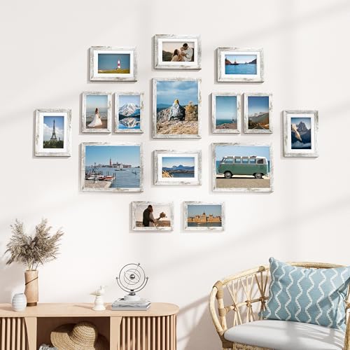 15 Pack Picture Frames Collage Wall Decor (Distressed White)